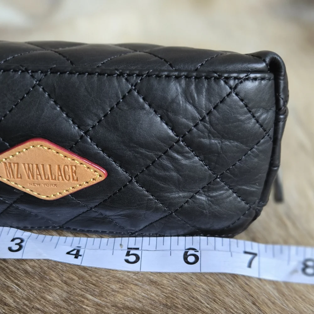 Rare!! MZ Wallace Black Leather Emily Crossbody with Blue Interior - Picture 10 of 12